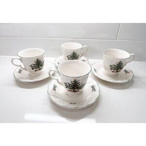 Set of 4 Vintage Nikko Happy Holidays Porcelain China Cups/Saucers